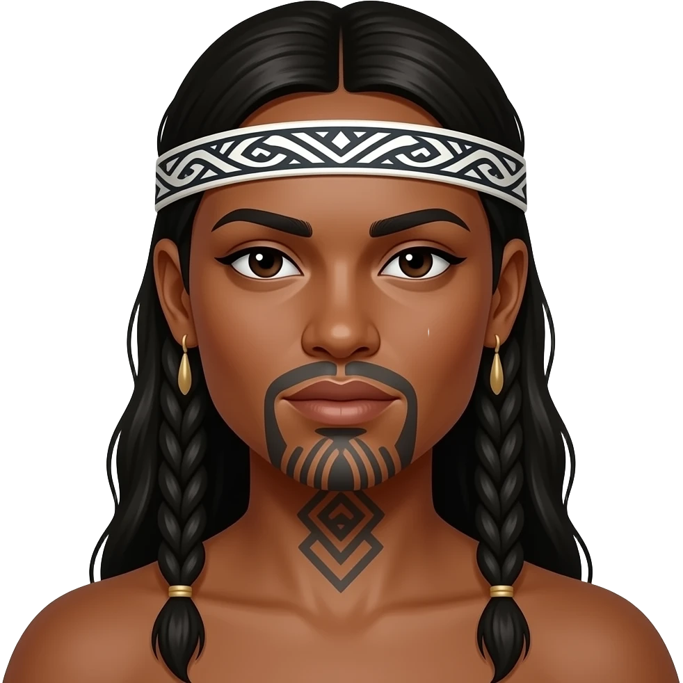Maori warrior female with moko Kauwae on chin only dark skinned Taniko headband emoji