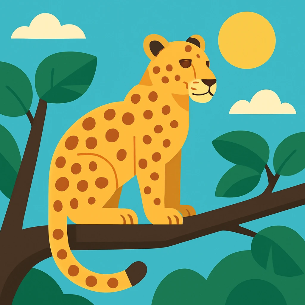 Flat design style leopard in the tree emoji