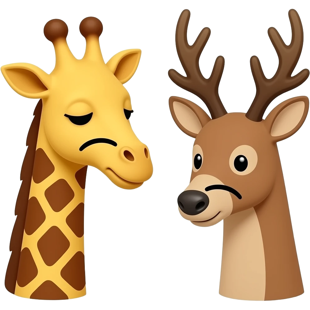 Einfacher Giraffenkopf traurig und Elchkopf traurig und schauen sich an emoji
