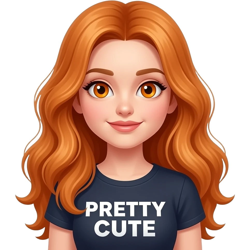 sexy girl with overlong ginger hair and ginger eyes a top with PRETTY CUTE written on it emoji