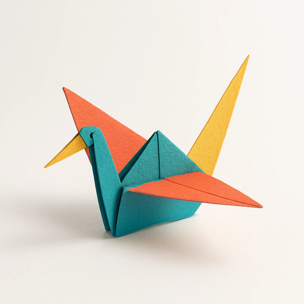 a 3D origami crane, representing creation and new beginnings, paper craft style emoji