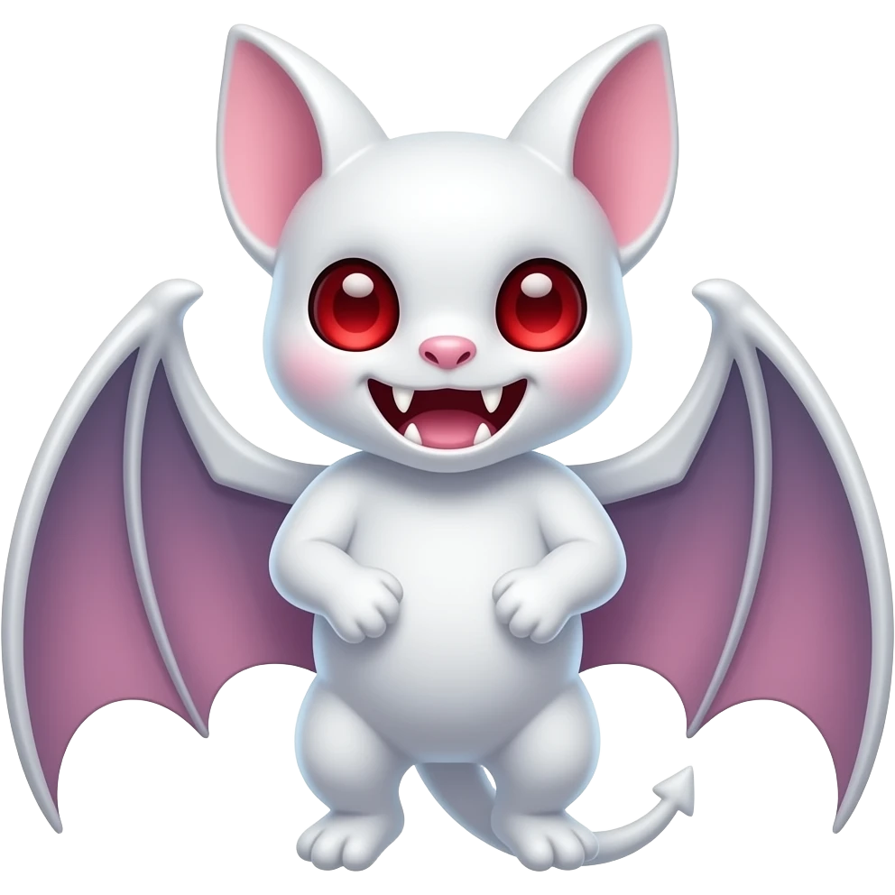 light macaron colors, white bat, vampire bat, fangs, red eyes emoji