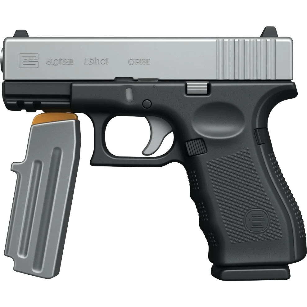 Black Glock with silver slide and extended magazine inside emoji