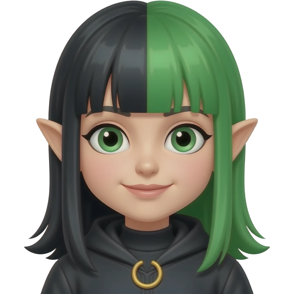 Mirabelle, a witch girl with black and green split hair emoji