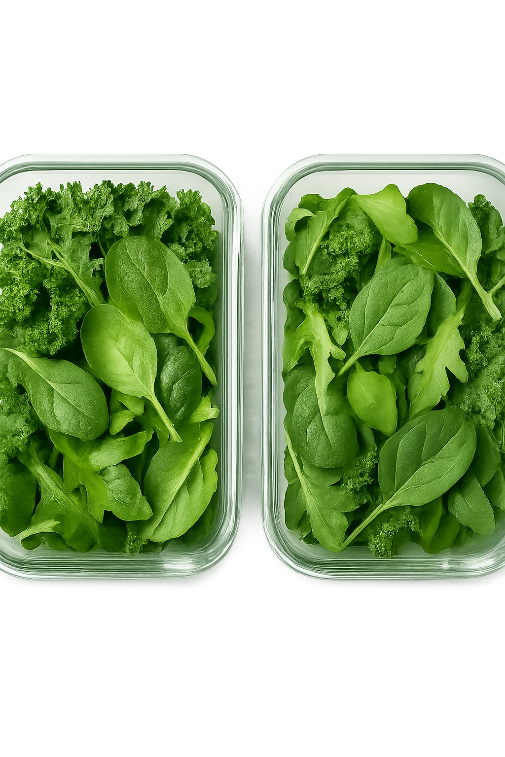verdure tagliate e sistemate in due schiscette di vetro viste dall'alto, iperrealistico 4k emoji
