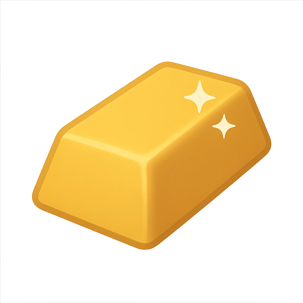 Слиток золота в стиле эпл емодзи на пнг фоне без фона (прозрачный фон) emoji