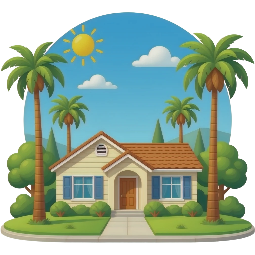 California house with Palm trees with no border emoji
