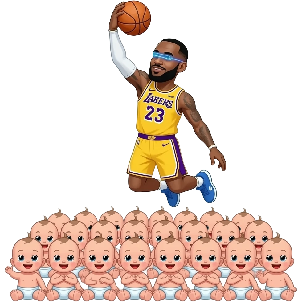 lebron james with laser vision dunking on 100 babys emoji
