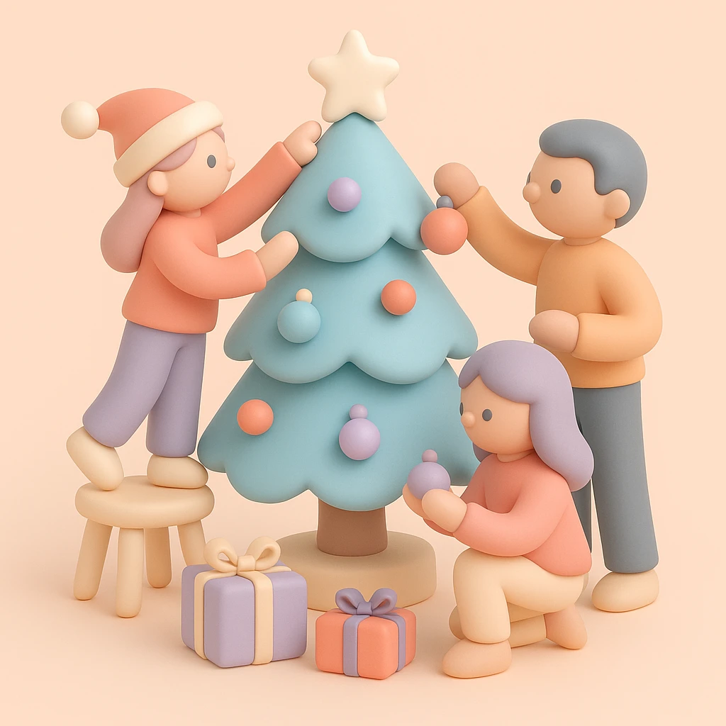 people decorating a Christmas tree emoji