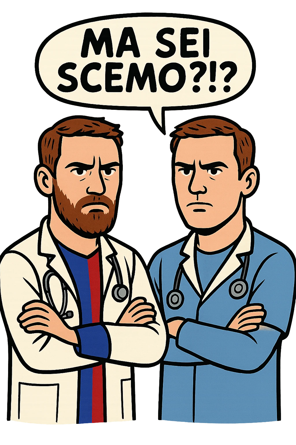 Dottore con la stessa faccia e camicie, dice "Ma sei scemo?!?" emoji