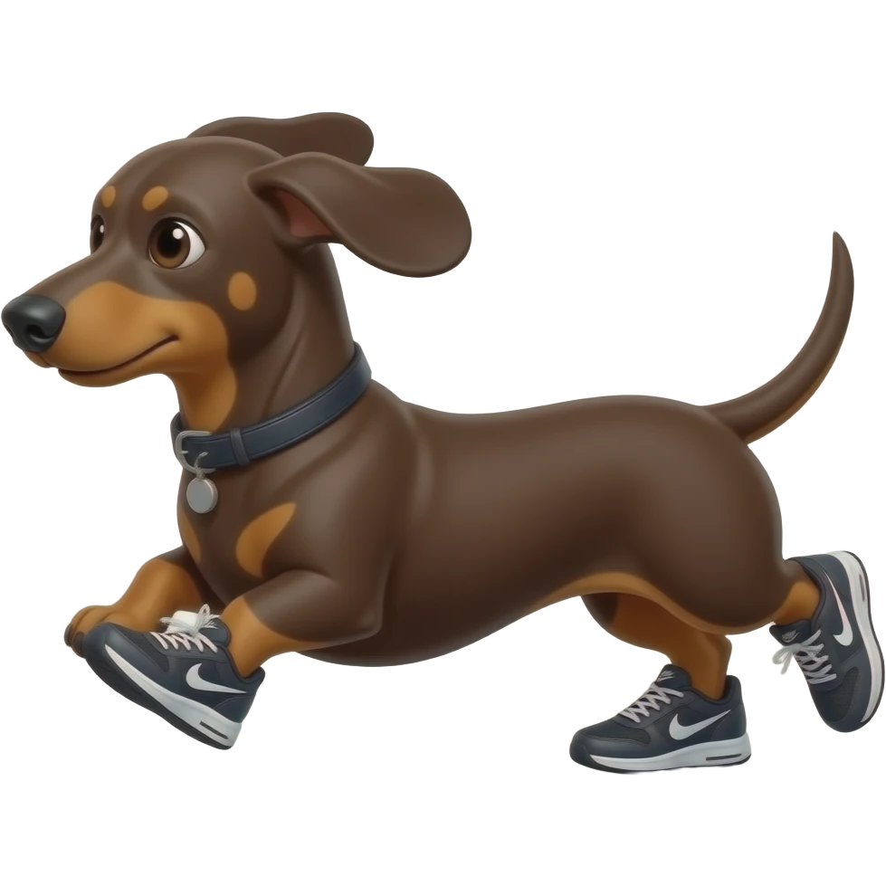 Perro salchicha color chocolate corriendo usando tenis Nike emoji