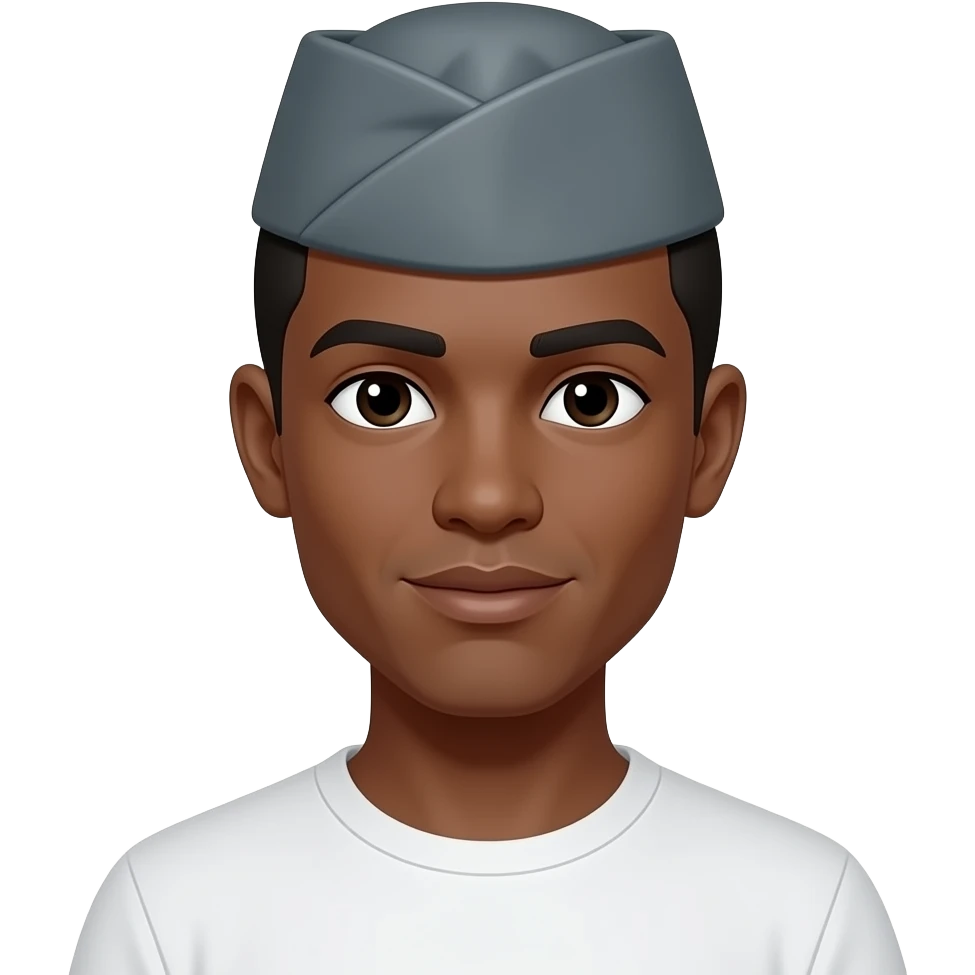Moreno con gorra militar gris y camisa blanca emoji