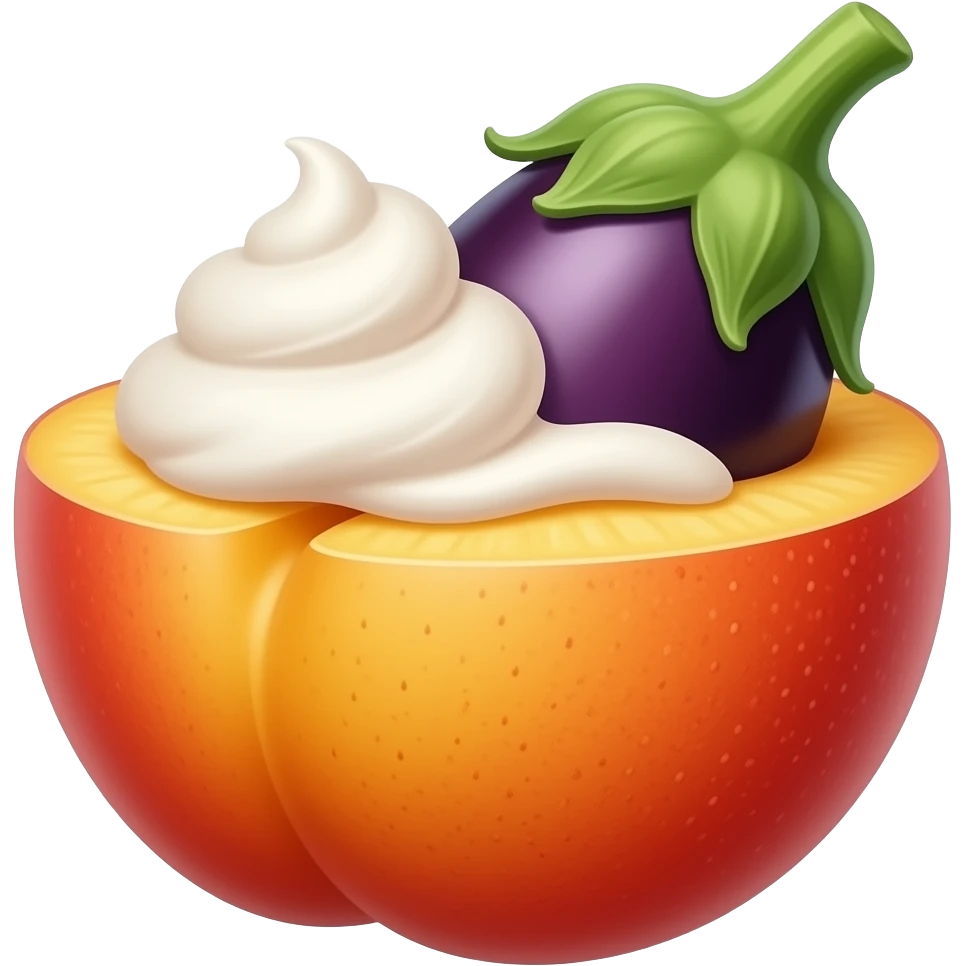 Eggplant in a peach with cream emoji