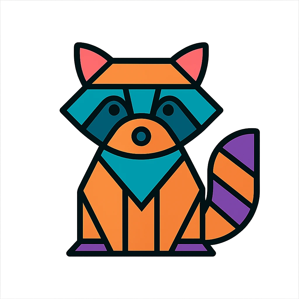 geometric raccoon icon, basic shapes, clear lines, stylized features, modern icon style emoji