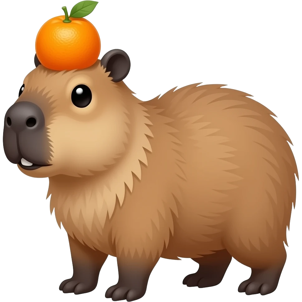 capybara with an orange on its head facing me emoji