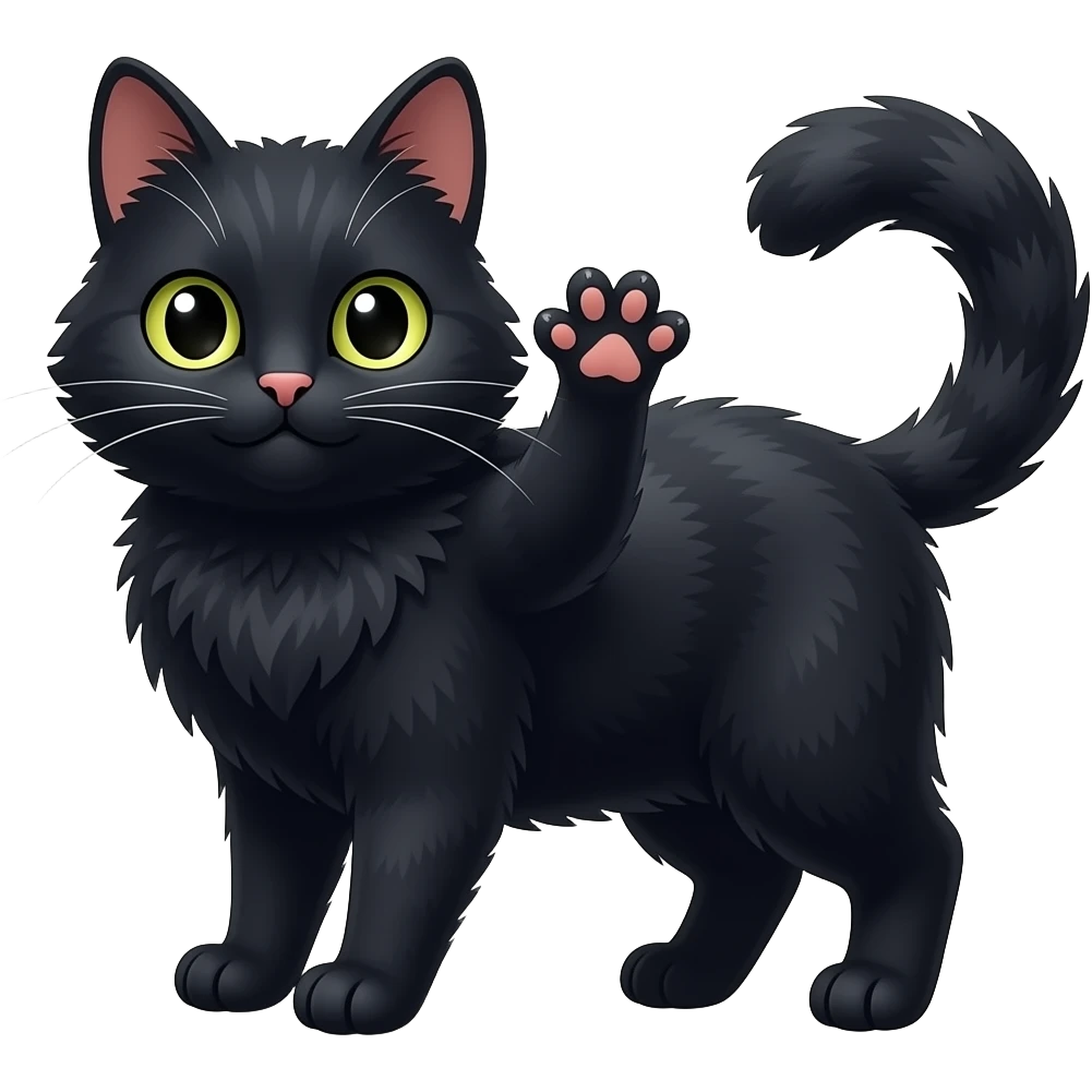 black furry cat waving emoji
