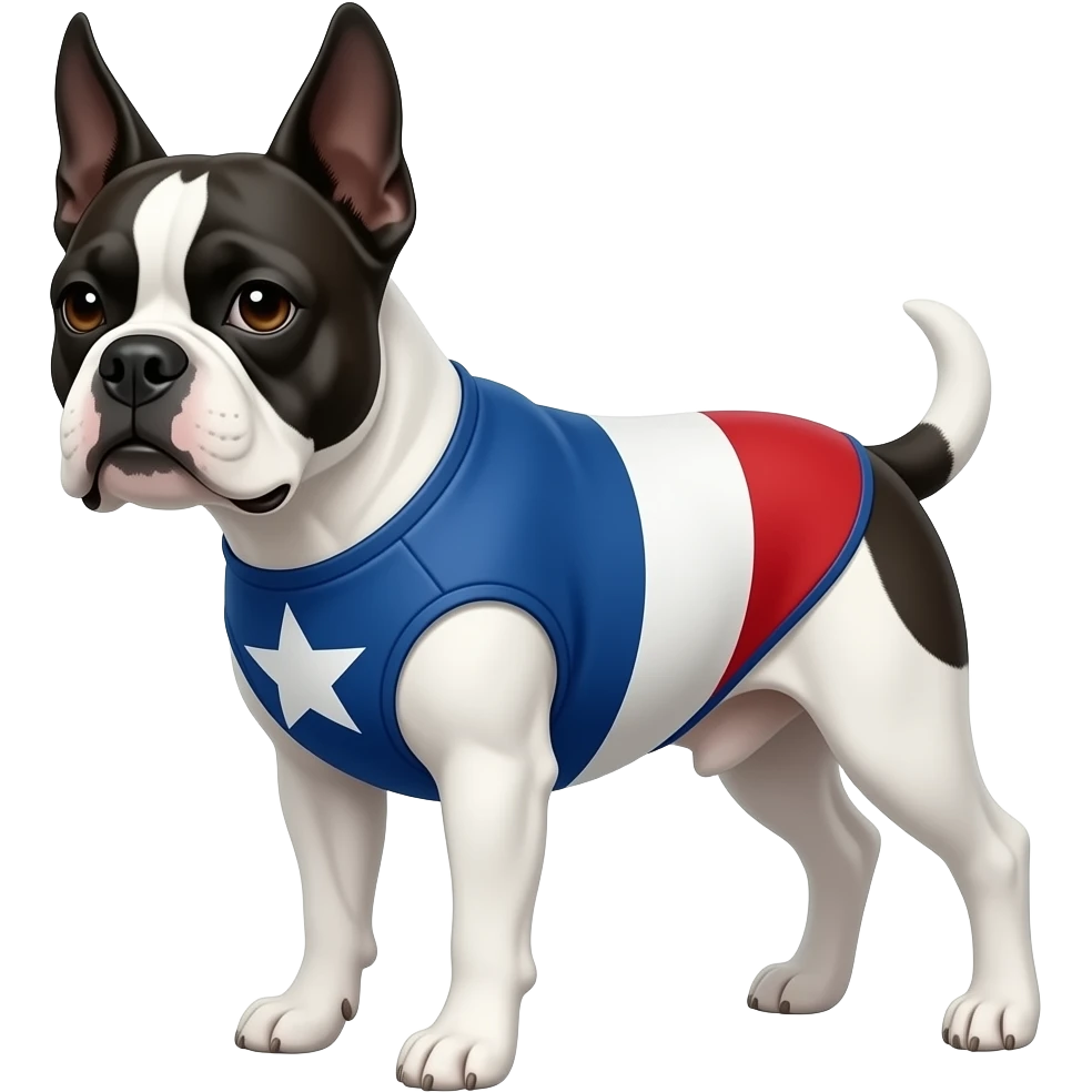 White and black boxer bulldog mix wearing a French Barrett emoji