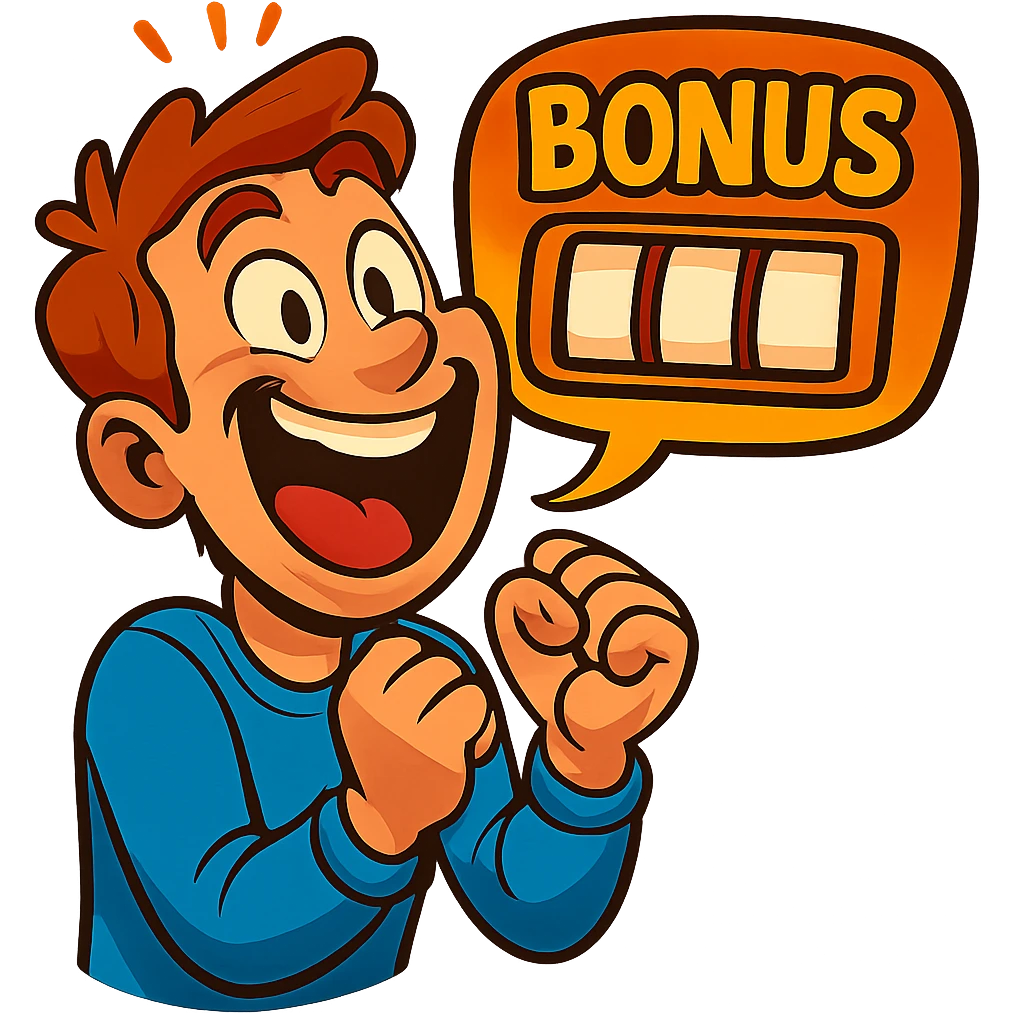 Make the person look extremely excited and joyful while waiting for a bonus slot, with a big smile and energetic body language. Keep the style consistent with the original and maintain a transparent background. emoji