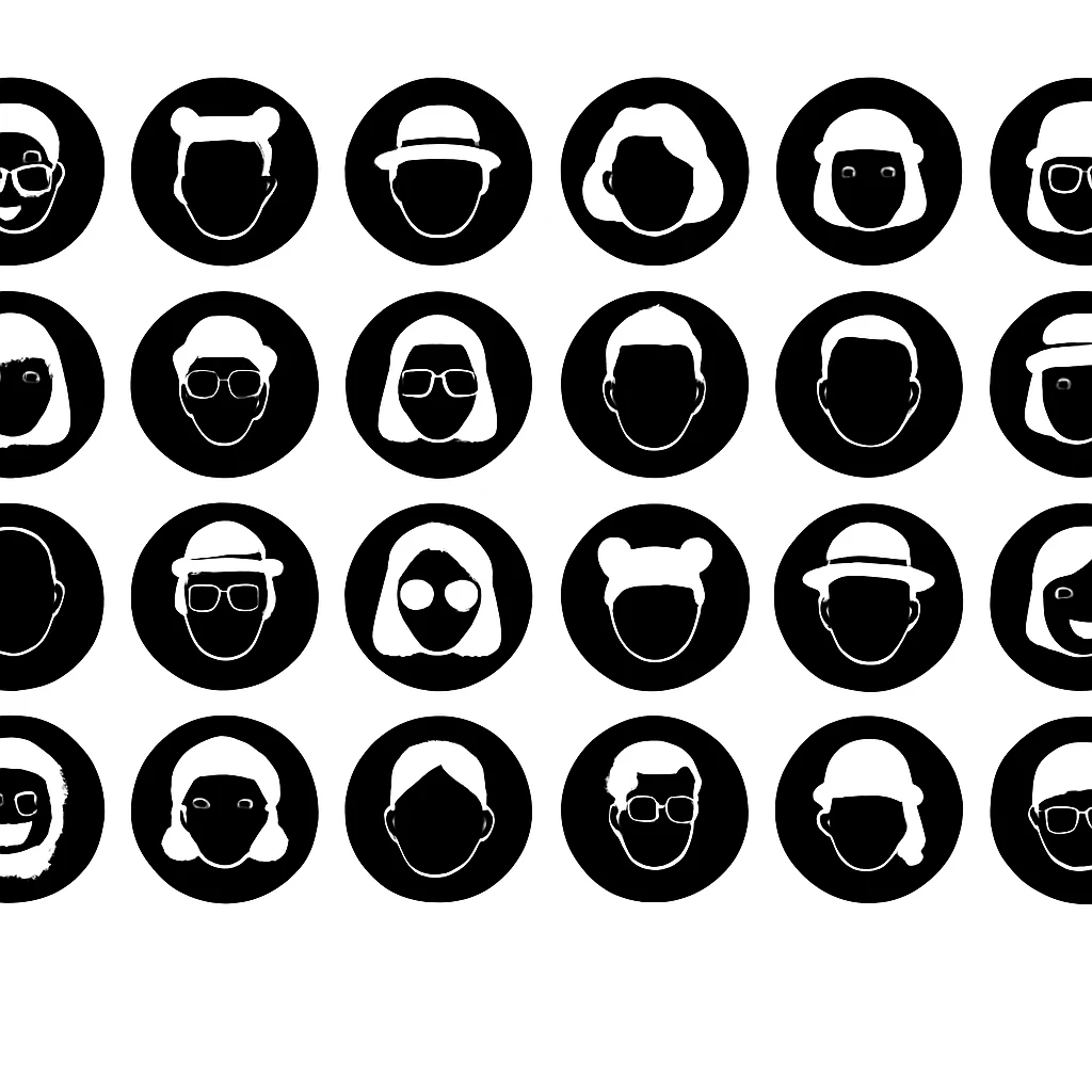 Redesign memoji into black matte monochrome avatars, leaving only the silhouettes of the sculptures. White Background emoji