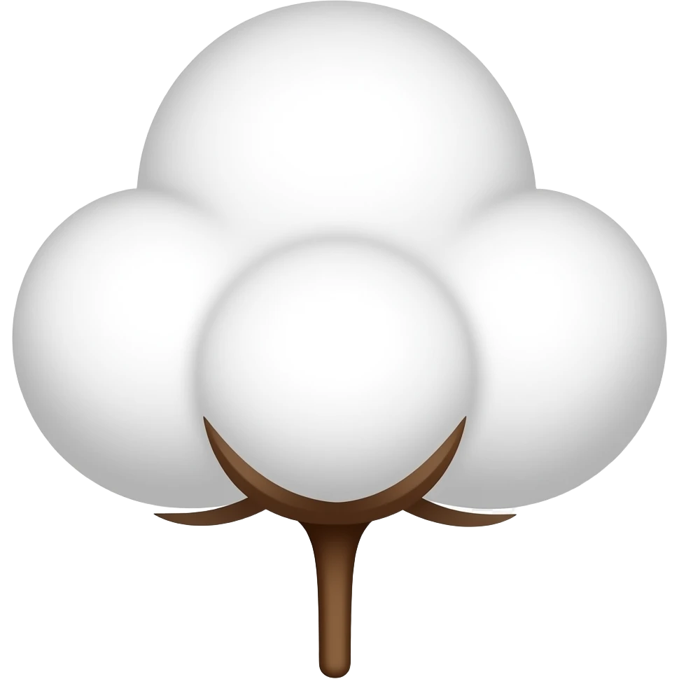 Flat emoji of a cotton puff, stylized cloud‑like shape with a small brown stem, bold outline, simple shading, transparent background, square, no text. emoji
