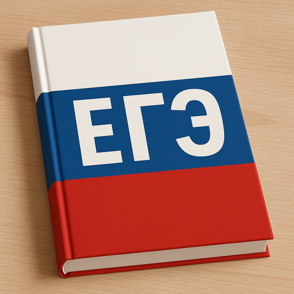A book with a white, blue, and red tricolor cover, featuring large Cyrillic letters 'ЕГЭ' written on it emoji