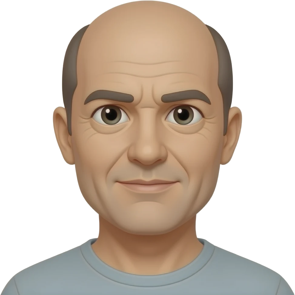 man in 50s bald on top, hair on sides, no facial hair emoji