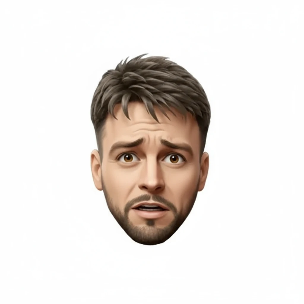 нарисуй этого человека с таком же стиле, только взгляд должен быть испуганно растерянный, без фона emoji