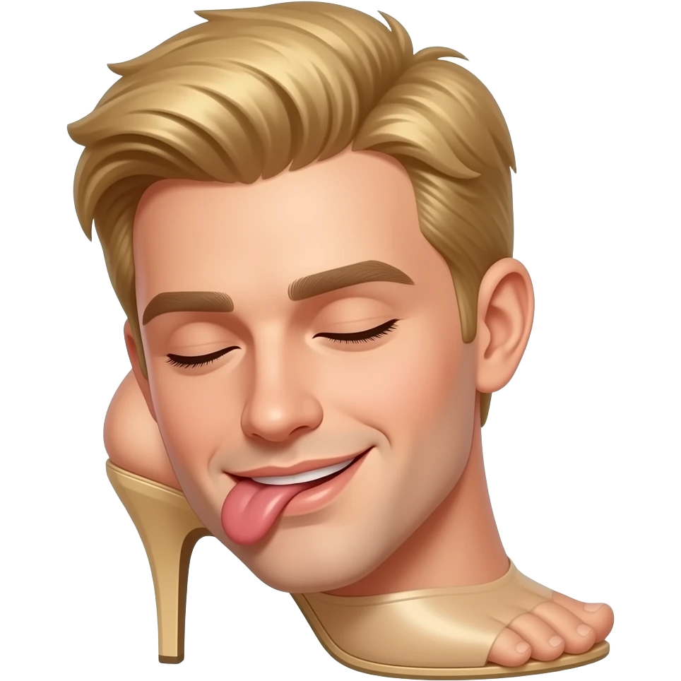 Blonde man with closed eyes, licking heels emoji
