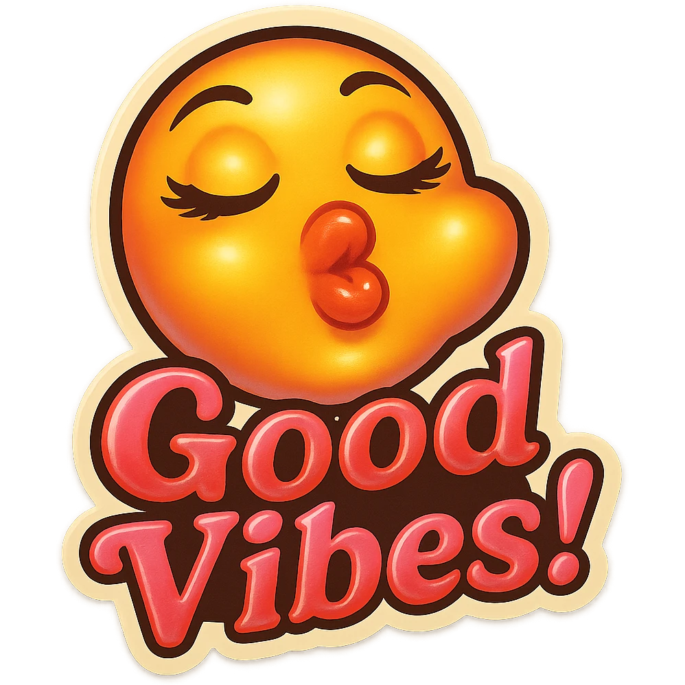 Eyes closed Kissy face 
add the words Good Vibes!  in pink  emoji