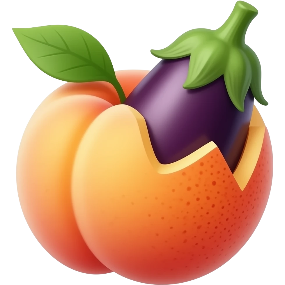 Eggplant emoji inserting in to the peach emoji emoji