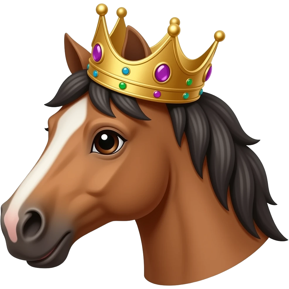 a horse head in classic/elegant style, wearing a crown with jewels on it emoji
