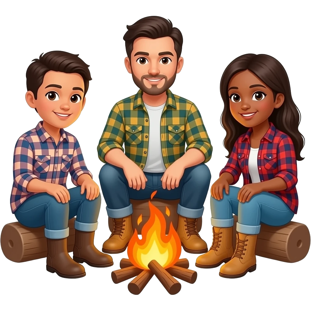 race neutral people around a campfire wearing flannels and boots emoji
