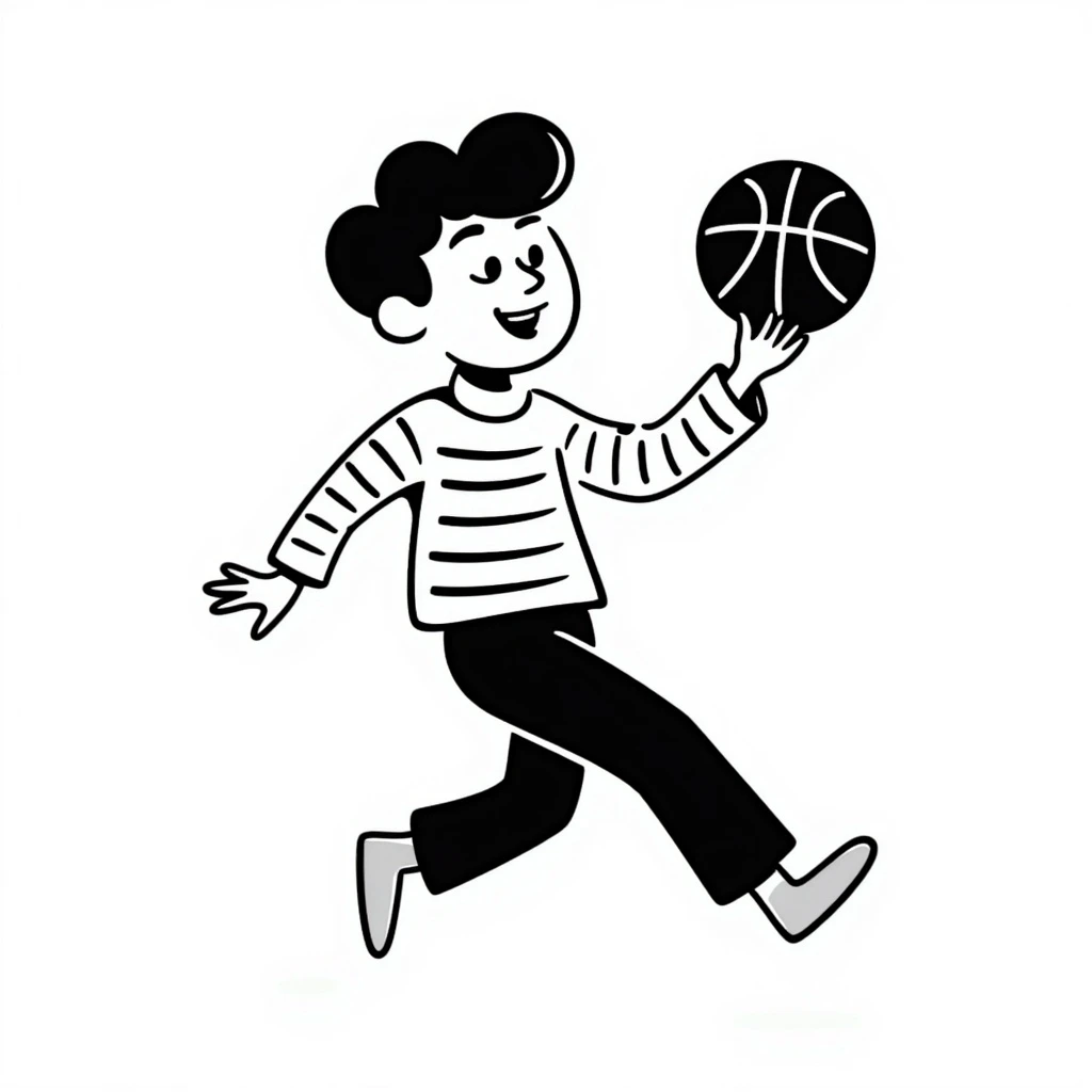 boy dribbling a basketball, hand drawn doodle style emoji