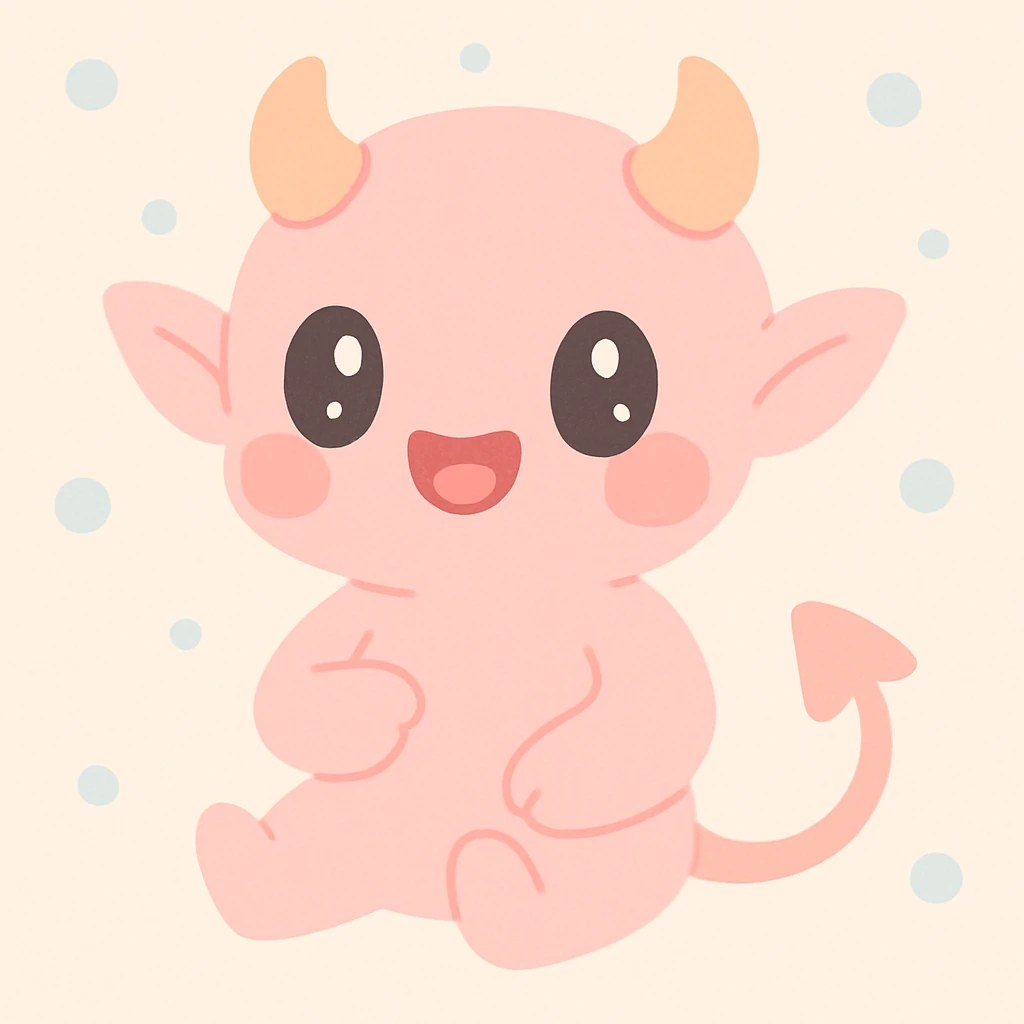 an innocent imp, cute and harmless, small horns, big eyes, playful expression, simple background, soft colors, friendly vibe emoji