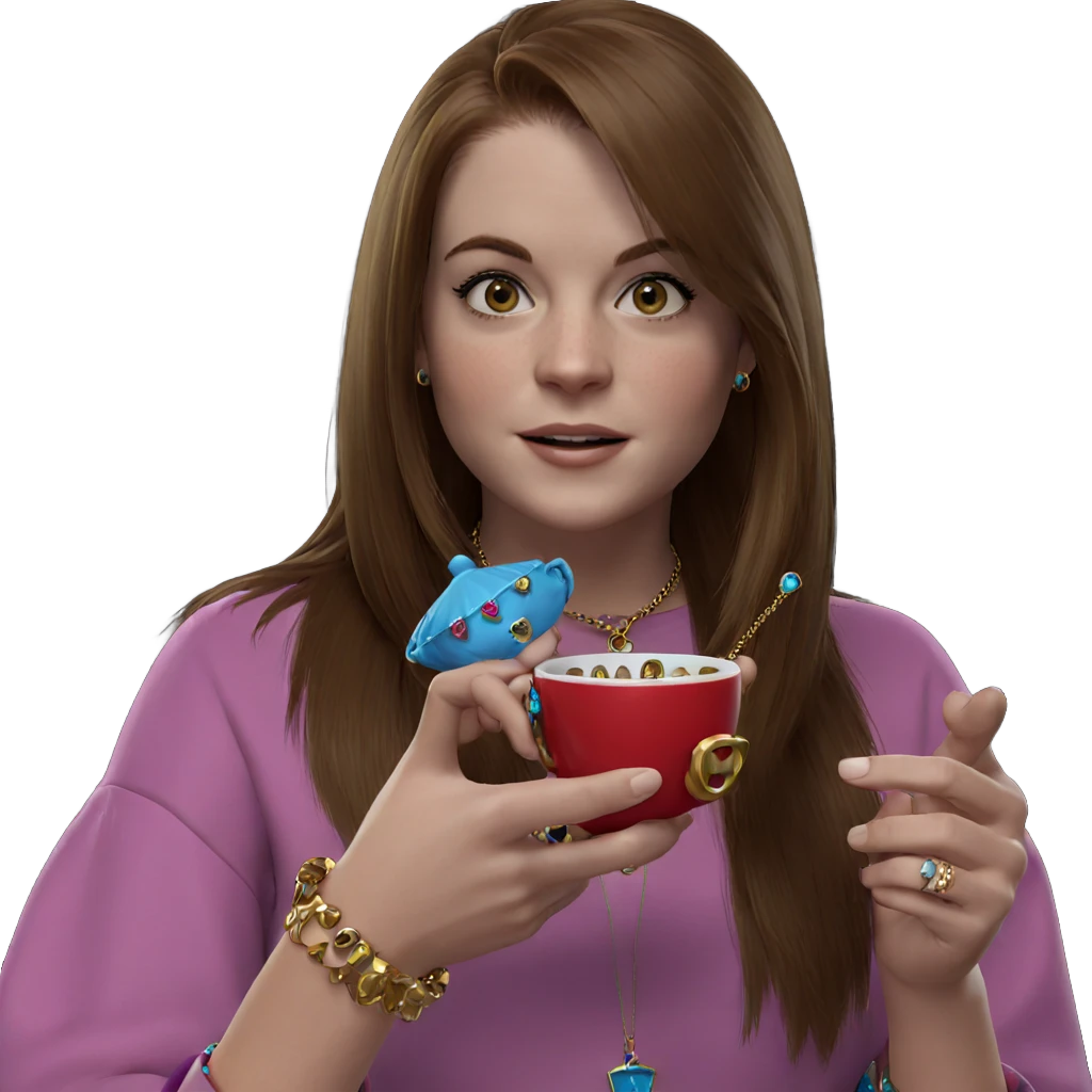 girl with cup and jewelry emoji