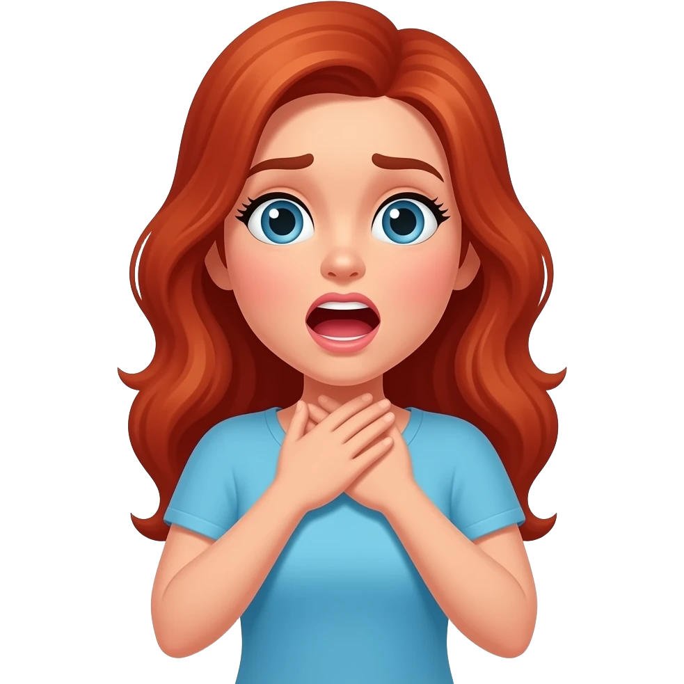 Red haired woman choking herself & gaspingwith both hands emoji