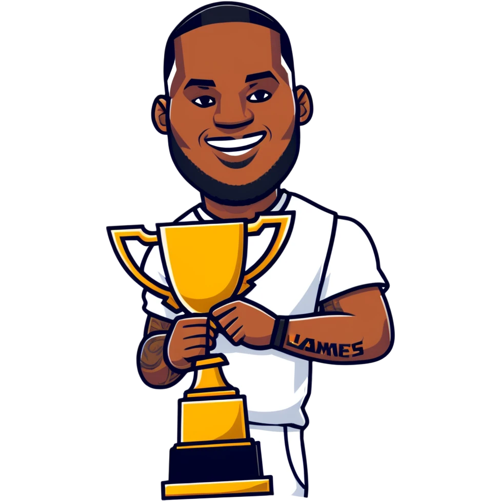 LeBron James celebrating with a championship trophy emoji