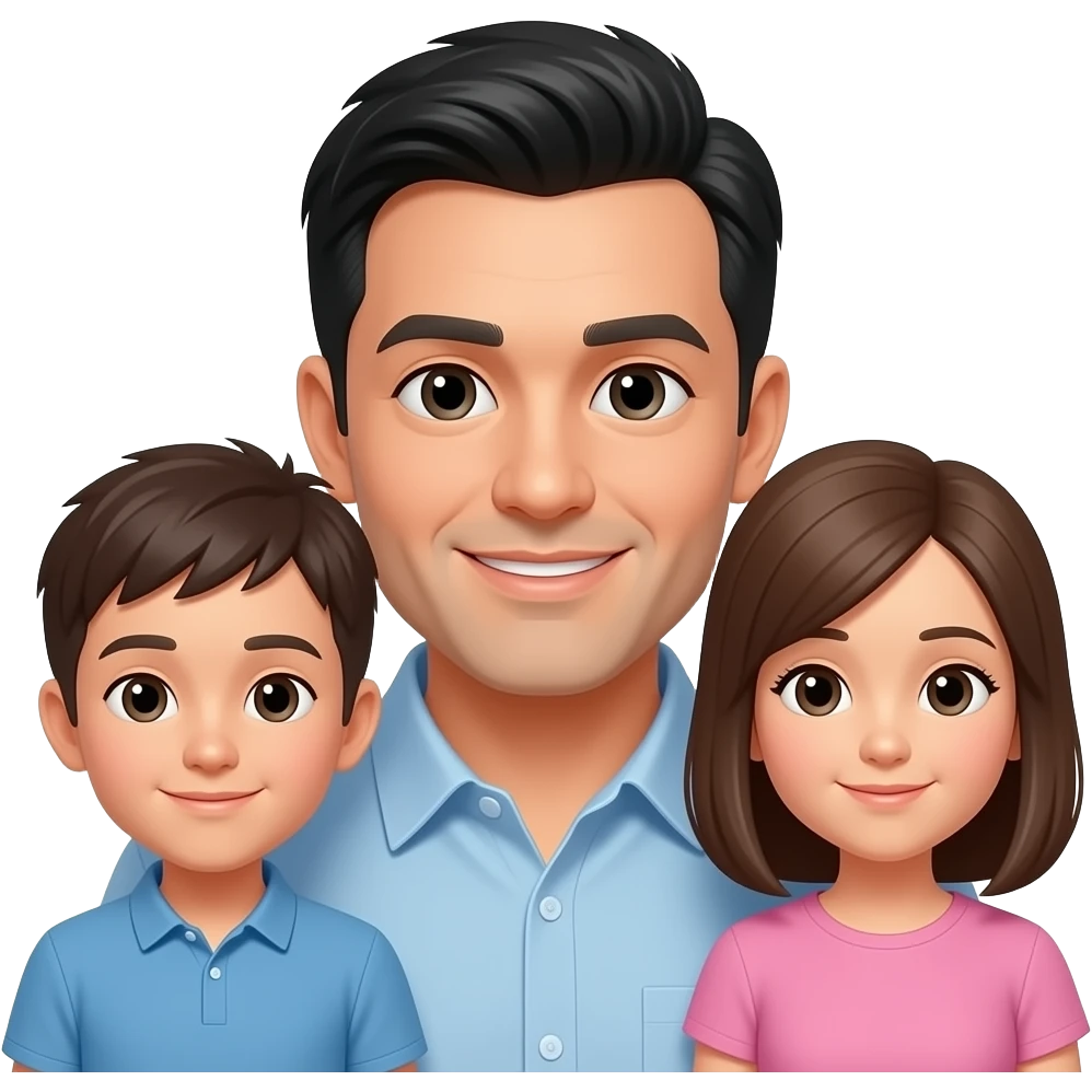 family and father with black hair emoji