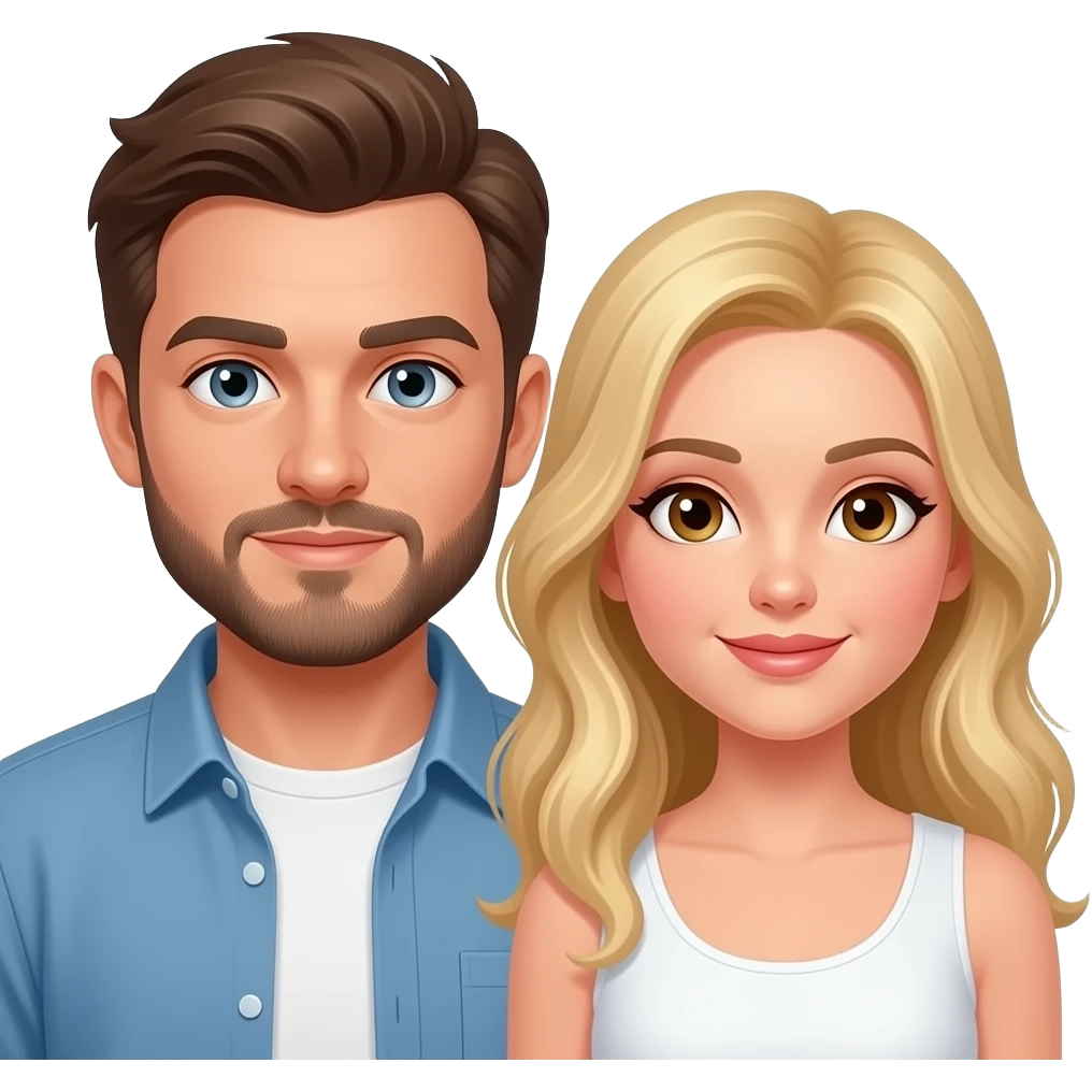 Couple, Brown hair man with goatee and grey eyes and blonde woman with beautiful brown eyes emoji
