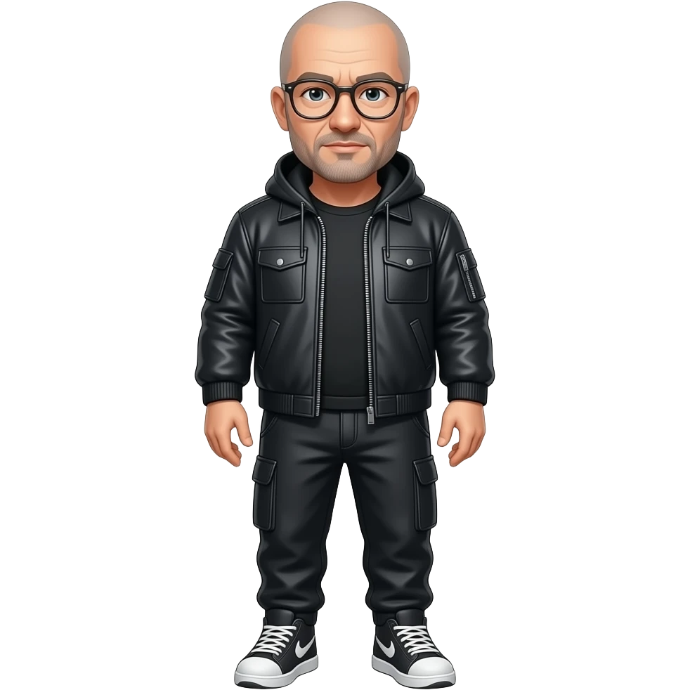 t shirt sad almost bald shaved short hair full-length photo of extreme streetwear clean-shaven face cool boy thin metal-framed glasses ery entellectual man, 60 years old, street wear stubble, shaved short with clippers emoji