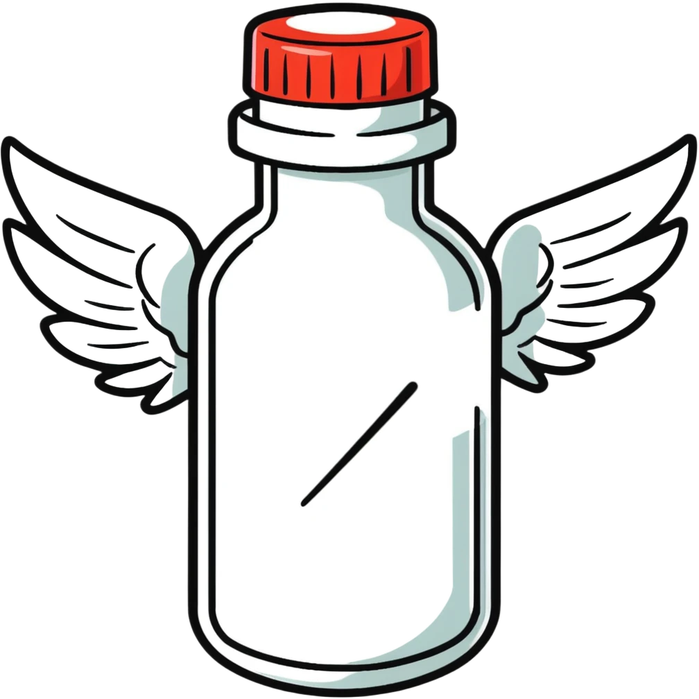 Medicine bottle with wings flying through the air emoji