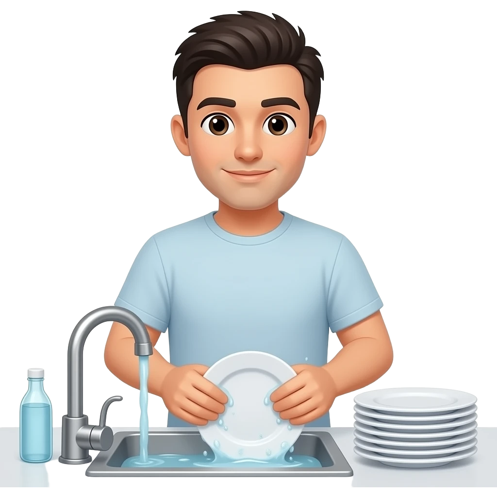 lavar los platos. Pelo negro y afeitado emoji