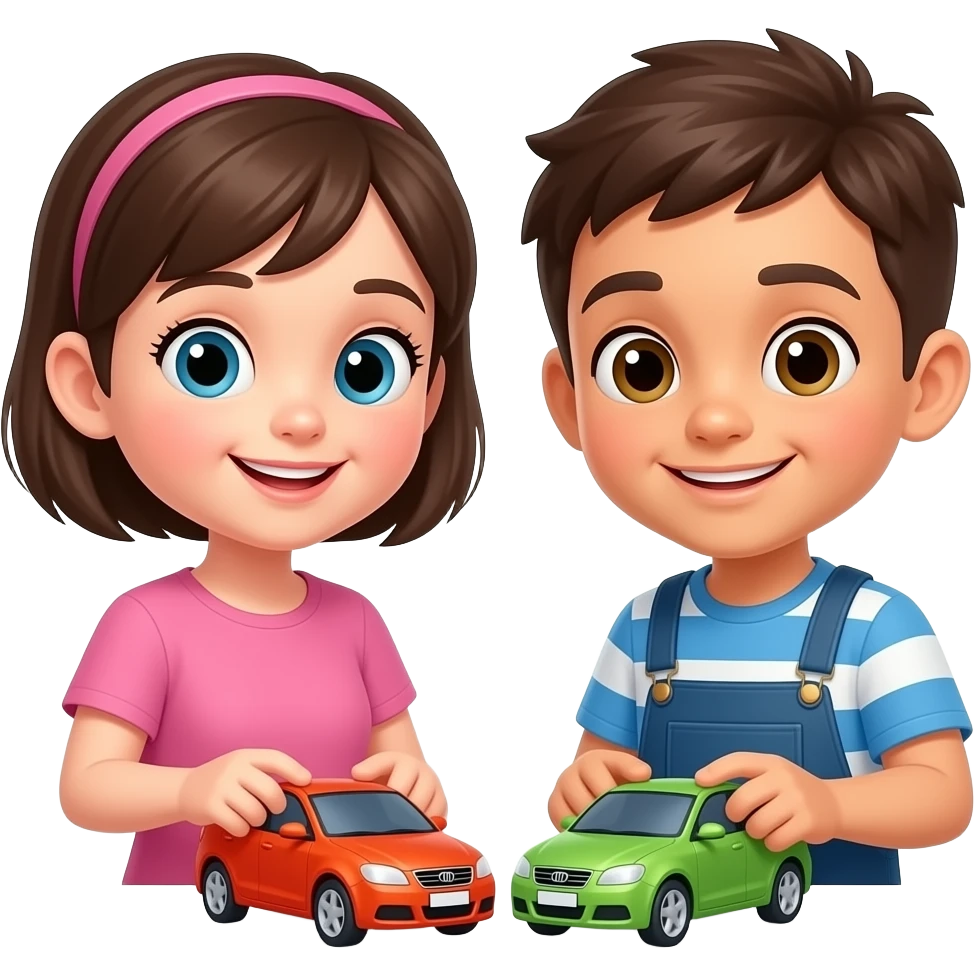 two kids sharing toy cars emoji