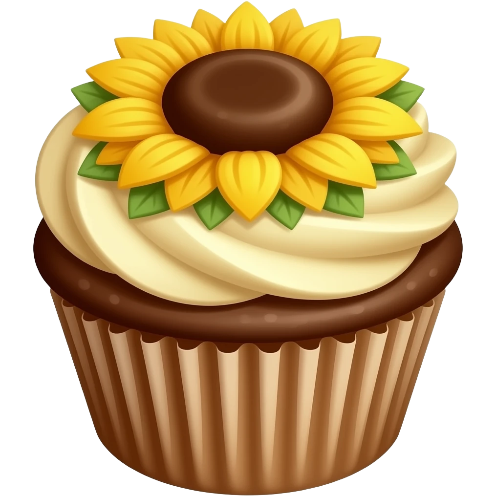 chocolate cupcake with sunflowe icing emoji