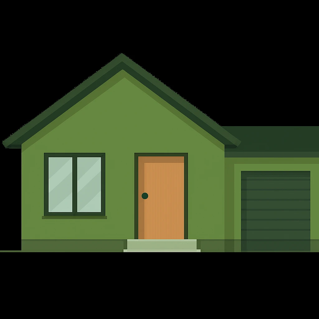 minimal house, green emoji
