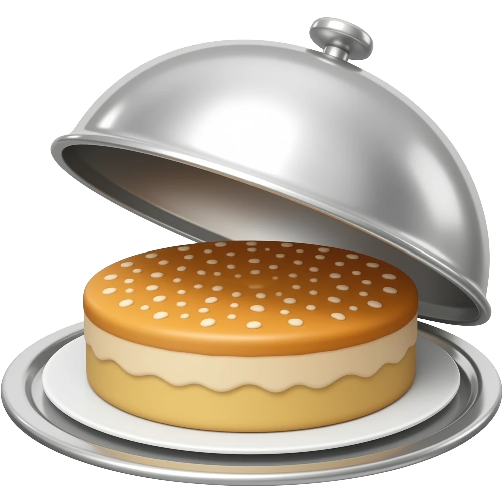 plain silver serving tray with lid open with cake inside emoji