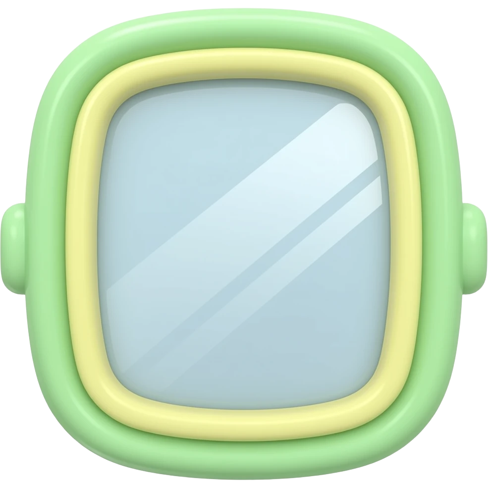 green and yellow a cute long square standing mirror with soft frame, girly aesthetic, pastel tones, 3D render inspired by Barbie colour palette emoji