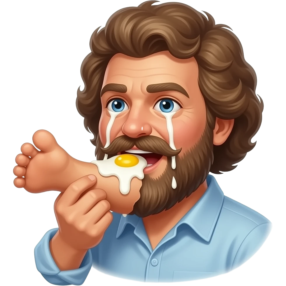 bob ross eats a mans leg with an sunny side up egg on the said leg as milk rains down atop his face emoji