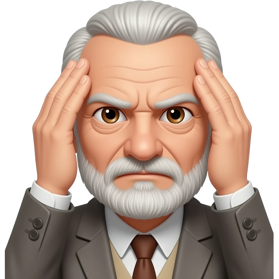 Thin face Long nose Side parting short hair  Grumpy Brown eyes Very Old man white face short beard face palm emoji