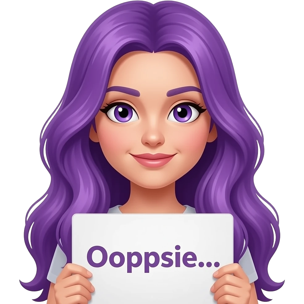 sexy girl with long purple hair and purple eyes holding a Ooopsie... sign emoji